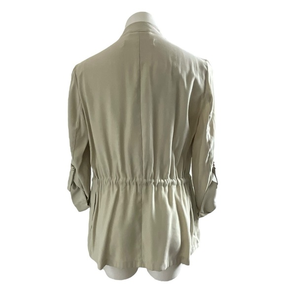 Zara Beige Fluid Oversized Drape Open Front Roll Tab Drawstring Waist Jacket - Picture 3 of 13